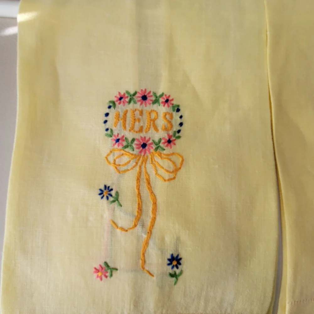 Vintage His & Hers & Guest Tea Towels , Embroidered, Wedding gift! Cottage!!